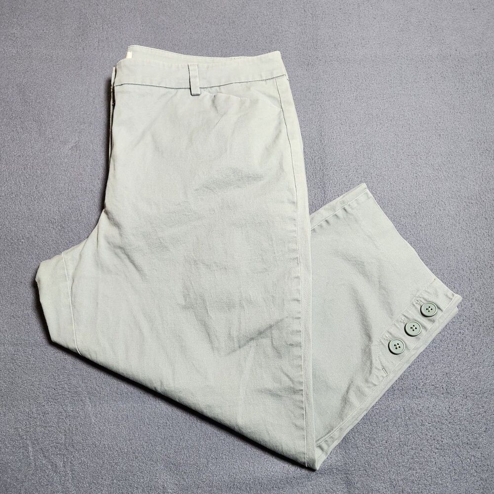 Talbots Chino Pants Women 16 Green High Rise Crop Button Detail Ankle
